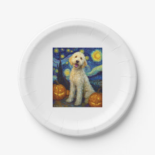 Goldendoodle Cute Dog Halloween Jack O Lantern Pum Paper Plate
