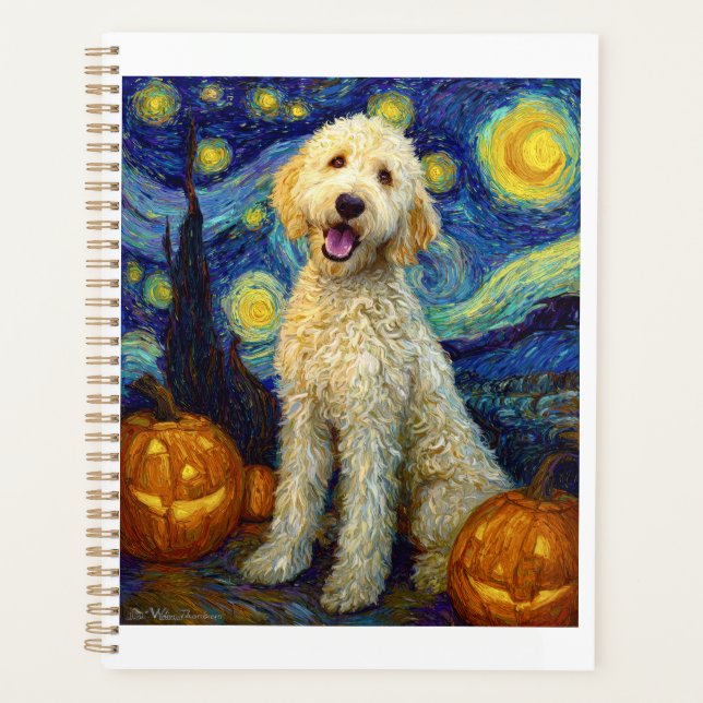 Goldendoodle Cute Dog Halloween Jack O Lantern Pum Planner (Front)