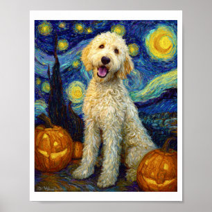 Goldendoodle Cute Dog Halloween Jack O Lantern Pum Poster