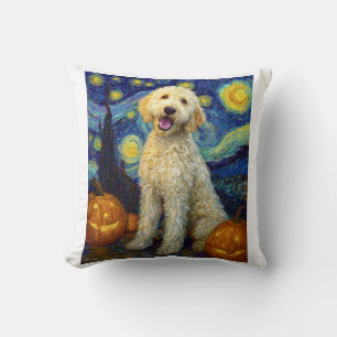 Goldendoodle Cute Dog Halloween Jack O Lantern Pum Throw Pillow