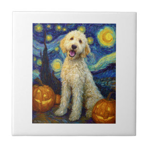 Goldendoodle Cute Dog Halloween Jack O Lantern Pum Tile
