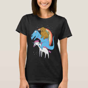Goldendoodle Dinosaur Riding Unicorn Kids Men Rain T-Shirt
