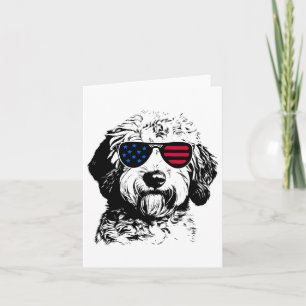 Goldendoodle Dog 4th July America Usa Flag  Card