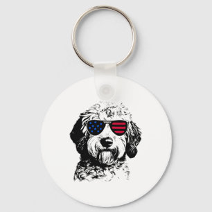 Goldendoodle Dog 4th July America Usa Flag  Keychain