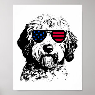 Goldendoodle Dog 4th July America Usa Flag Poster