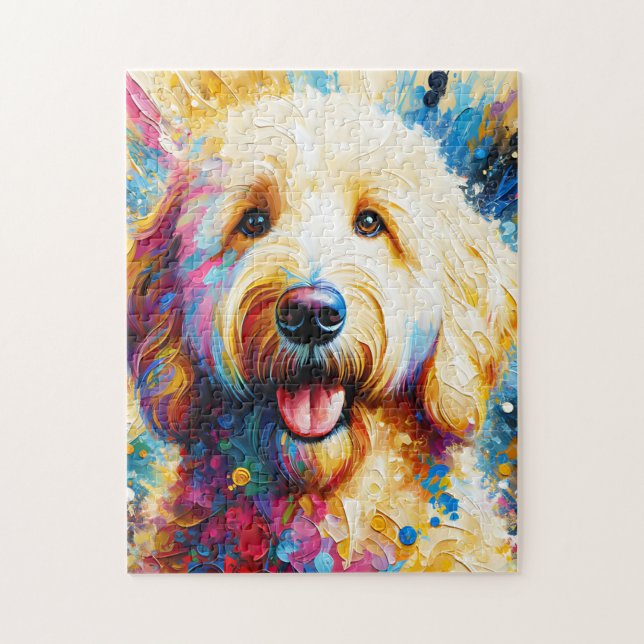 Goldendoodle Dog Acrylic Print | Colourful Jigsaw Puzzle (Vertical)