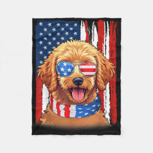Goldendoodle Dog America Flag 4th Of July Usa Patr Fleece Blanket