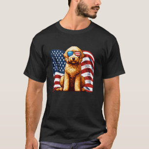 Goldendoodle Dog American Flag Patriotic Veterans T-Shirt