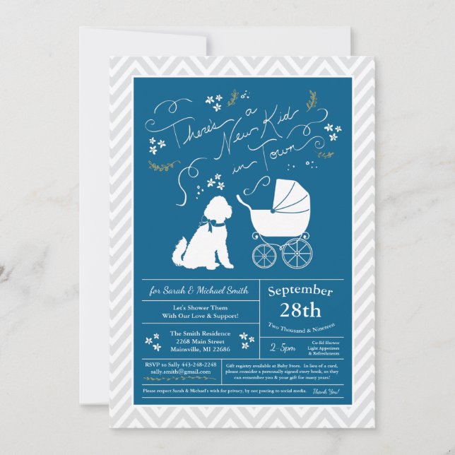 Goldendoodle Dog Baby Shower Blue Boy Invitation (Front)