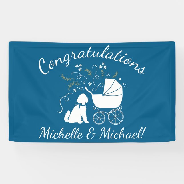 Goldendoodle Dog Baby Shower Boy Blue Banner (Horizontal)
