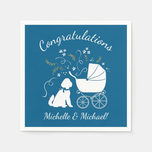 Goldendoodle Dog Baby Shower Boy Blue Napkin (Front)