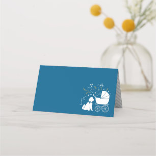 Goldendoodle Dog Baby Shower Boy Blue Place Card
