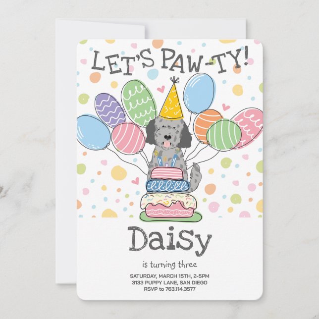 Goldendoodle Dog Birthday Party Invitation (Front)