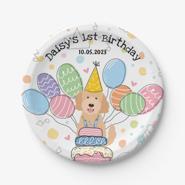 Goldendoodle Dog Birthday Party Paper Plates (Front)