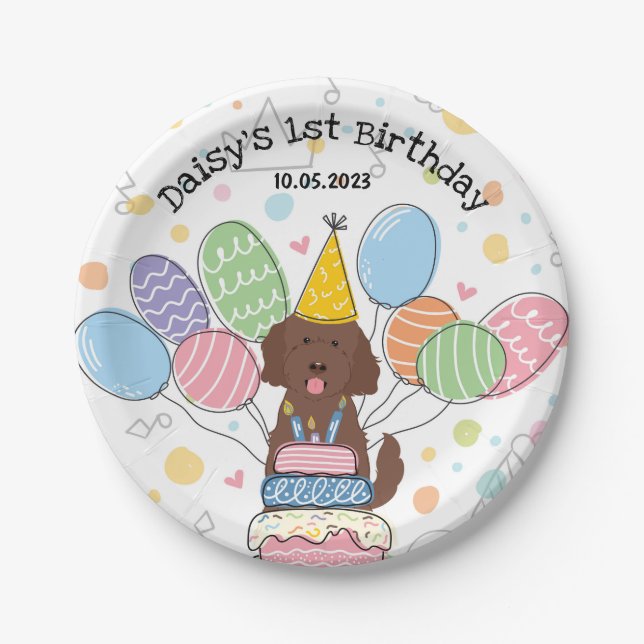 Goldendoodle Dog Birthday Party Paper Plates (Front)