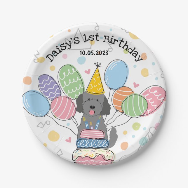 Goldendoodle Dog Birthday Party Paper Plates (Front)