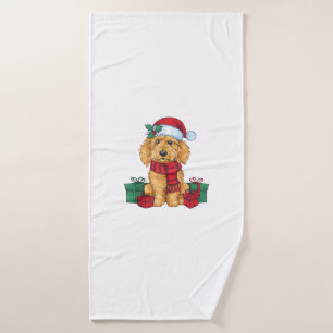 Goldendoodle Dog Christmas Celebration Santa Dog X Bath Towel