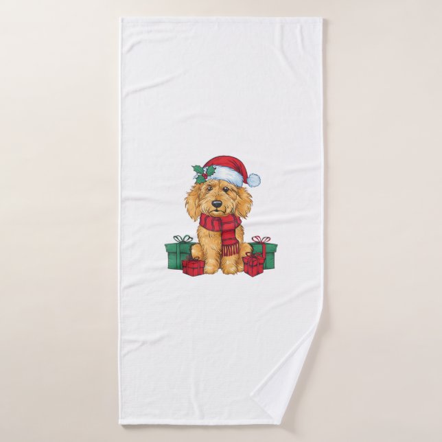 Goldendoodle Dog Christmas Celebration Santa Dog X Bath Towel (Bath Towel)