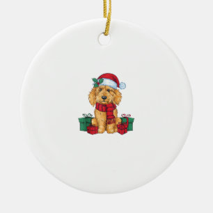 Goldendoodle Dog Christmas Celebration Santa Dog X Ceramic Ornament