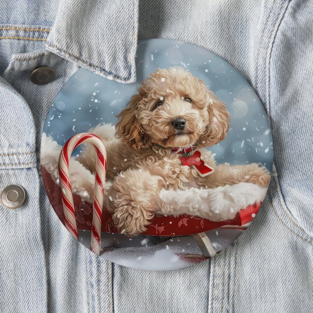 Goldendoodle Dog Christmas Festive  6 Inch Round Button (In Situ)
