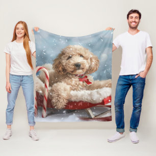 Goldendoodle Dog Christmas Festive  Fleece Blanket