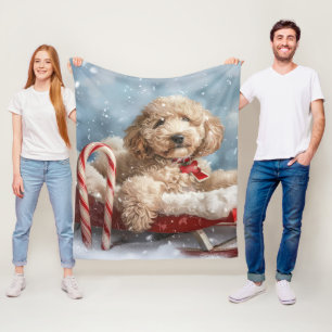 Goldendoodle Dog Christmas Festive Fleece Blanket