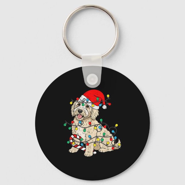 Goldendoodle Dog Christmas Lights Santa Xmas Pet D Keychain (Front)