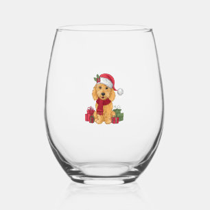 Goldendoodle Dog Christmas Outfits Santa Hat Dog X Stemless Wine Glass