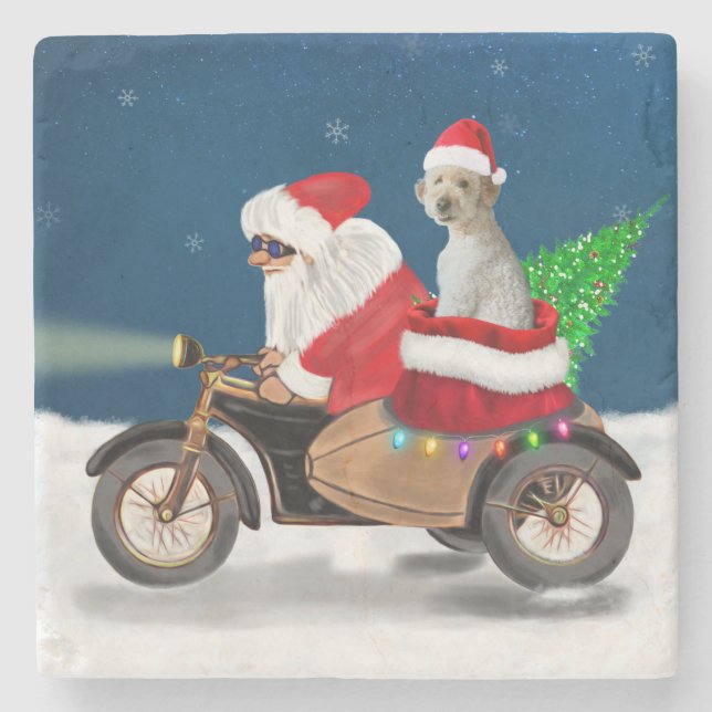 Goldendoodle dog Christmas Santa Claus Stone Coaster (Front)