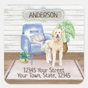 Goldendoodle Dog Cozy New Home Address       Square Sticker