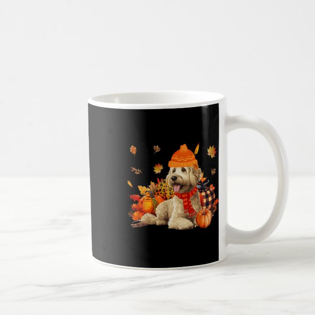 Goldendoodle Dog Fall Scarf Leopard Pumpkins Autum Coffee Mug (Right)
