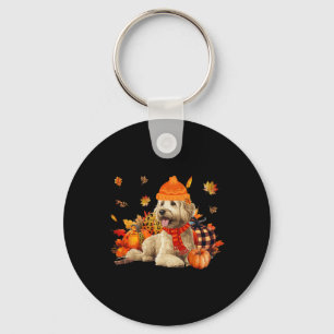Goldendoodle Dog Fall Scarf Leopard Pumpkins Autum Keychain