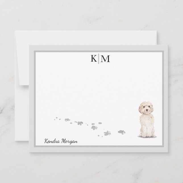 Goldendoodle Dog Grey Border Monogram Your Name Card (Front)