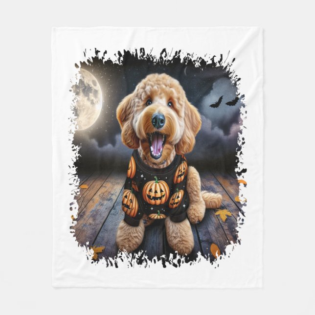 Goldendoodle Dog Halloween Fleece Blanket (Front)