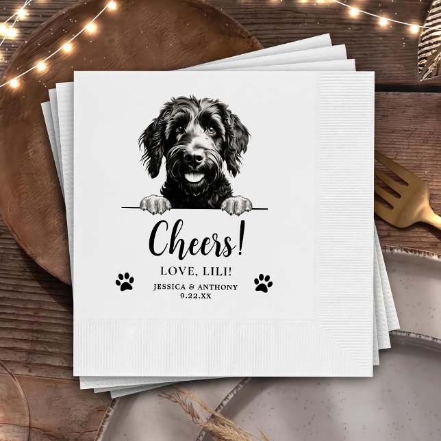 Goldendoodle Dog Hand Drawing Personalized Cheers Napkin (Creator Uploaded)