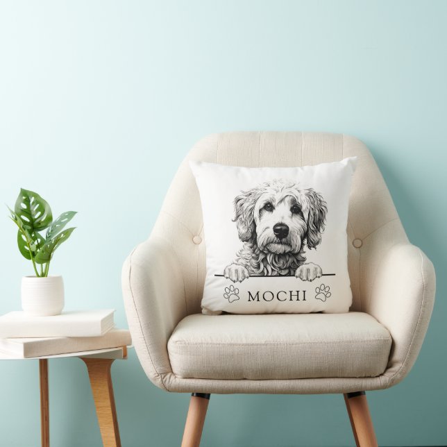 Goldendoodle Dog Hand Drawing Personalized  Throw Pillow (Chair)