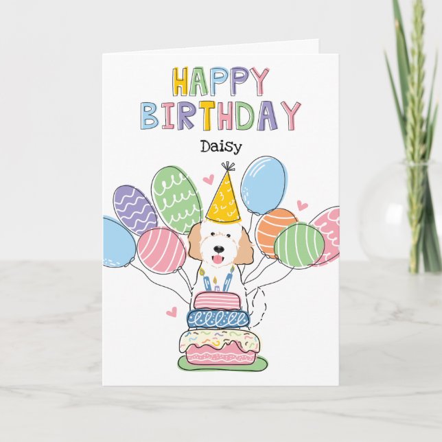 Goldendoodle Dog Happy Birthday Card (Front)
