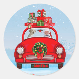 Goldendoodle Dog In Car With Santa Claus Classic Round Sticker