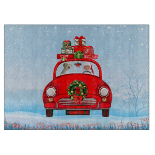 Goldendoodle Dog In Car With Santa Claus Cutting Board