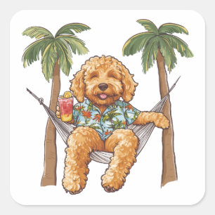 Goldendoodle Dog In Hawaiian Top Square Sticker