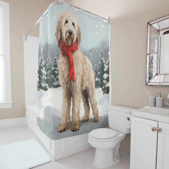 Goldendoodle Dog in Snow Christmas  (In Situ)
