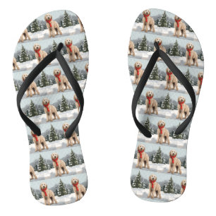 Goldendoodle Dog in Snow Christmas  Flip Flops