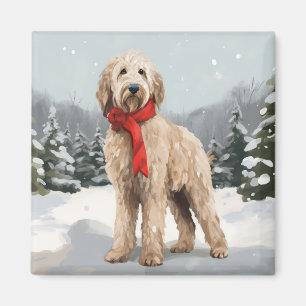 Goldendoodle Dog in Snow Christmas  Magnet