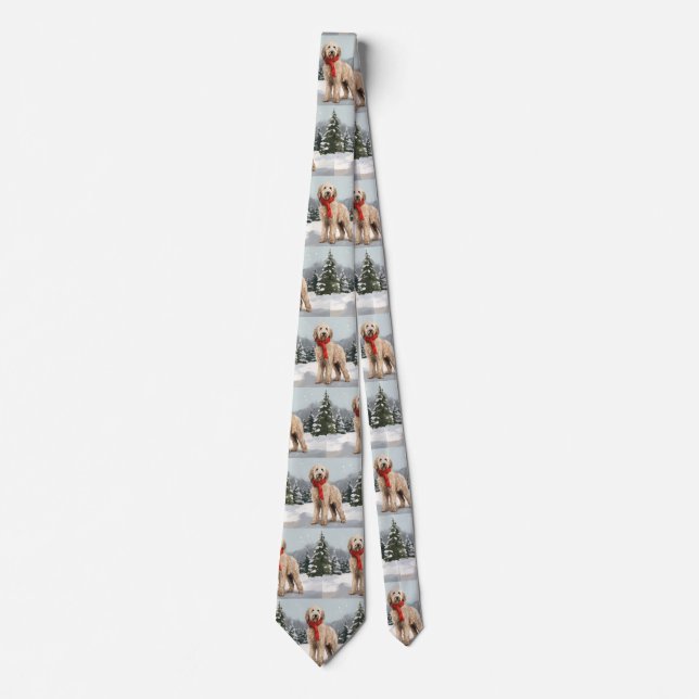 Goldendoodle Dog in Snow Christmas  Tie (Front)