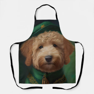 Goldendoodle  Dog in St. Patrick's Day Dress Apron