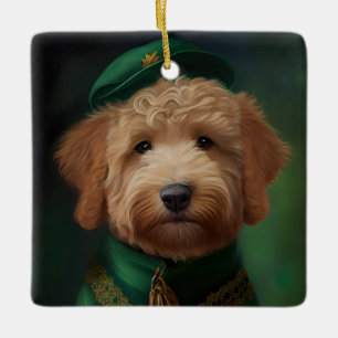 Goldendoodle Dog in St. Patrick's Day Dress Ceramic Ornament