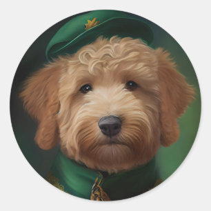 Goldendoodle Dog in St. Patrick's Day Dress Classic Round Sticker