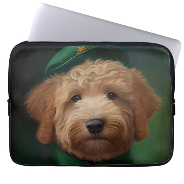 Goldendoodle  Dog in St. Patrick's Day Dress Laptop Sleeve (Front)