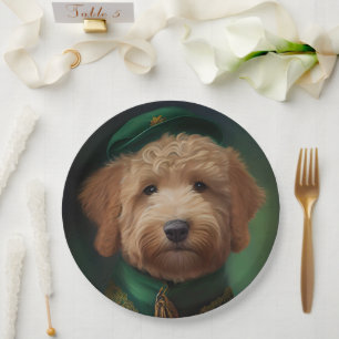 Goldendoodle  Dog in St. Patrick's Day Dress Paper Plate