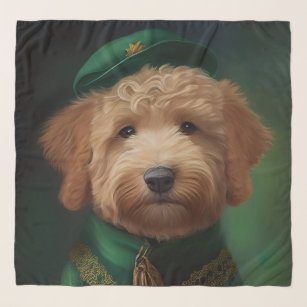 Goldendoodle  Dog in St. Patrick's Day Dress Scarf